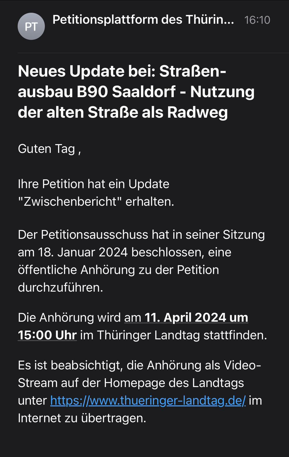 UPDATE: B90-Radweg-Petition